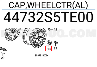 Honda 44732S5TE00 CAP,WHEELCTR(AL)