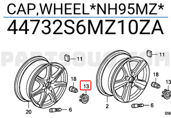 Honda 44732S6MZ10ZA CAP,WHEEL*NH95MZ*