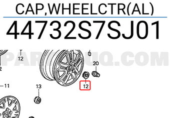Honda 44732S7SJ01 CAP,WHEELCTR(AL)
