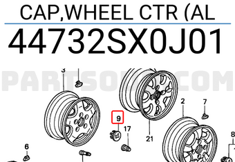 Honda 44732SX0J01 CAP,WHEEL CTR (AL