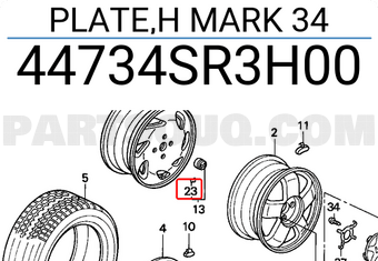 Honda 44734SR3H00 PLATE,H MARK 34