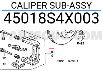 Honda 45018S4X003 CALIPER SUB-ASSY