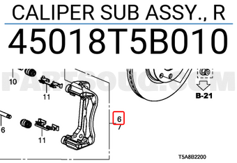 Honda 45018T5B010 CALIPER SUB ASSY., R