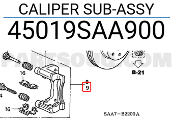 Honda 45019SAA900 CALIPER SUB-ASSY