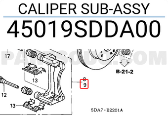 Honda 45019SDDA00 CALIPER SUB-ASSY