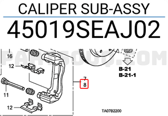 Honda 45019SEAJ02 CALIPER SUB-ASSY