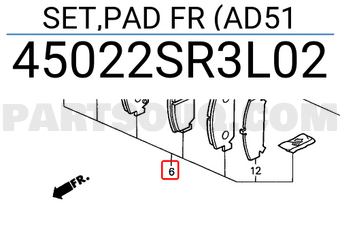 Honda 45022SR3L02 SET,PAD FR (AD51