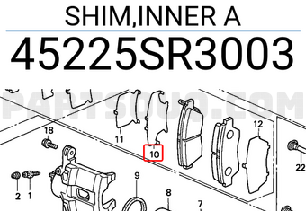 Honda 45225SR3003 SHIM,INNER A