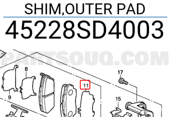 Honda 45228SD4003 SHIM,OUTER PAD
