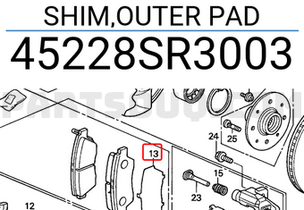 Honda 45228SR3003 SHIM,OUTER PAD