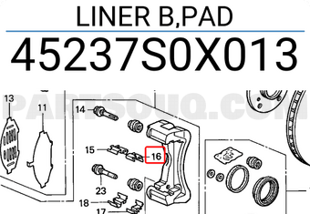 Honda 45237S0X013 LINER B,PAD
