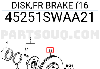 Honda 45251SWAA21 DISK,FR BRAKE (16