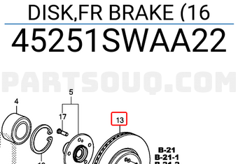 Honda 45251SWAA22 DISK,FR BRAKE (16