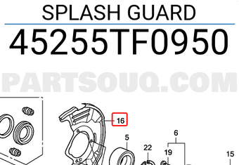 Honda 45255TF0950 SPLASH GUARD