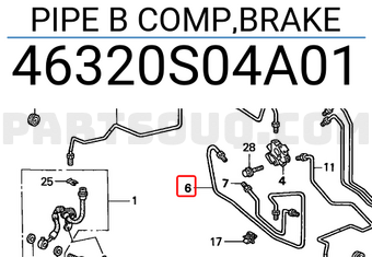 Honda 46320S04A01 PIPE B COMP,BRAKE