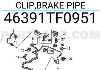 Honda 46391TF0951 CLIP,BRAKE PIPE