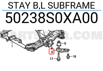 Honda 50238S0XA00 STAY B,L SUBFRAME