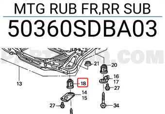 Honda 50360SDBA03 MTG RUB FR,RR SUB