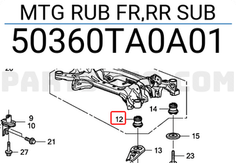 Honda 50360TA0A01 MTG RUB FR,RR SUB
