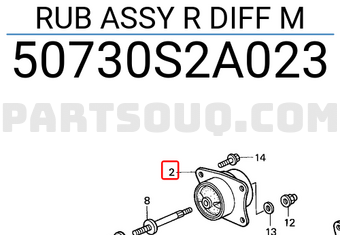 Honda 50730S2A023 RUB ASSY R DIFF M