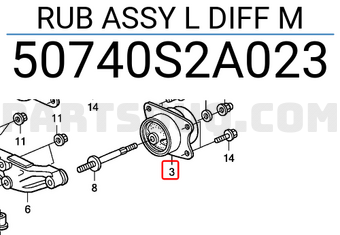 Honda 50740S2A023 RUB ASSY L DIFF M