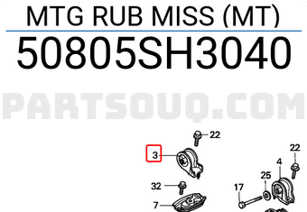 Honda 50805SH3040 MTG RUB MISS (MT)