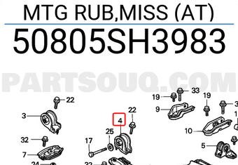 Honda 50805SH3983 MTG RUB,MISS (AT)