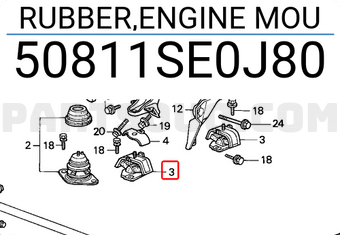 Honda 50811SE0J80 RUBBER,ENGINE MOU
