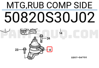 Honda 50820S30J02 MTG,RUB COMP SIDE