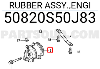 Honda 50820S50J83 RUBBER ASSY.,ENGI