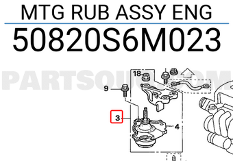 Honda 50820S6M023 MTG RUB ASSY ENG