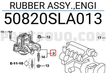 Honda 50820SLA013 RUBBER ASSY.,ENGI
