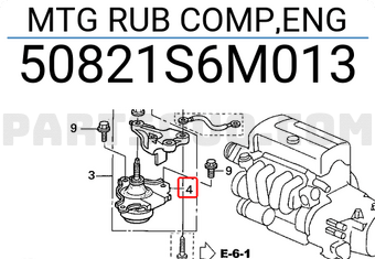 Honda 50821S6M013 MTG RUB COMP,ENG