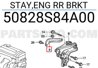 Honda 50828S84A00 STAY,ENG RR BRKT