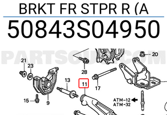 Honda 50843S04950 BRKT FR STPR R (A