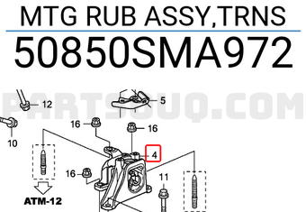 Honda 50850SMA972 MTG RUB ASSY,TRNS