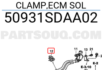 Honda 50931SDAA02 CLAMP,ECM SOL