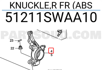 Honda 51211SWAA10 KNUCKLE,R FR (ABS
