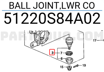 Honda 51220S84A02 BALL JOINT,LWR CO