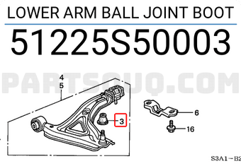 Honda 51225S50003 LOWER ARM BALL JOINT BOOT