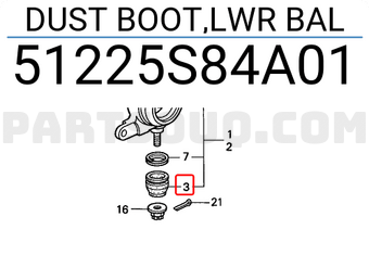 Honda 51225S84A01 DUST BOOT,LWR BAL