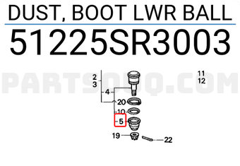 Honda 51225SR3003 DUST, BOOT LWR BALL