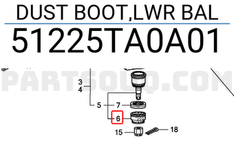 Honda 51225TA0A01 DUST BOOT,LWR BAL