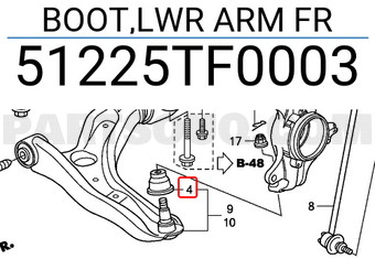 Honda 51225TF0003 BOOT,LWR ARM FR