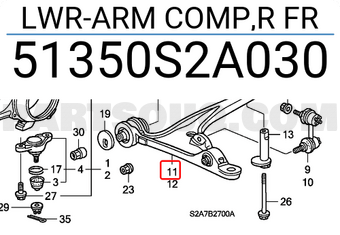 Honda 51350S2A030 LWR-ARM COMP,R FR