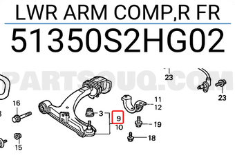 Honda 51350S2HG02 LWR ARM COMP,R FR