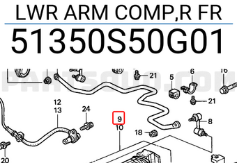 Honda 51350S50G01 LWR ARM COMP,R FR