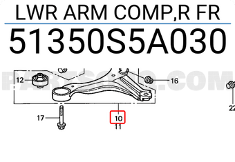 Honda 51350S5A030 LWR ARM COMP,R FR