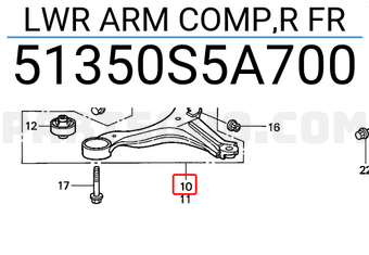 Honda 51350S5A700 LWR ARM COMP,R FR