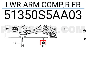 Honda 51350S5AA03 LWR ARM COMP,R FR